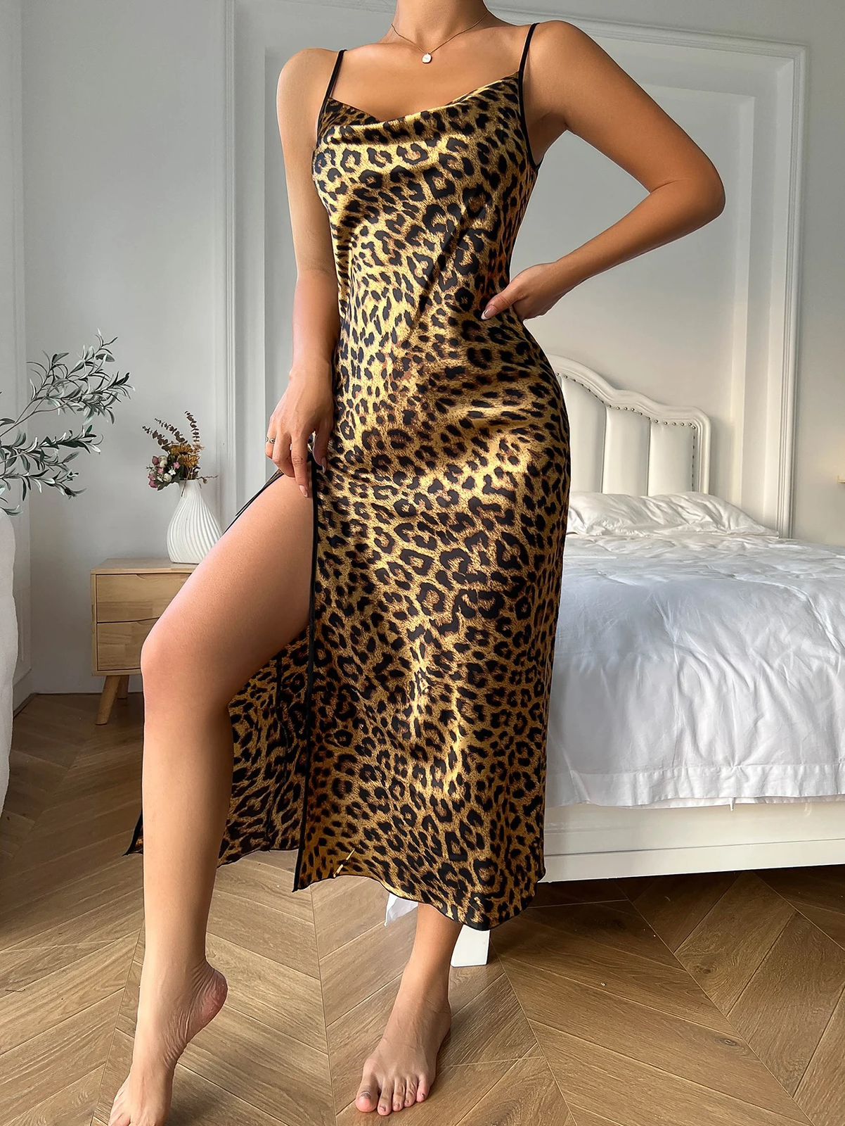 FB # P63 cheetah print silk nightwear