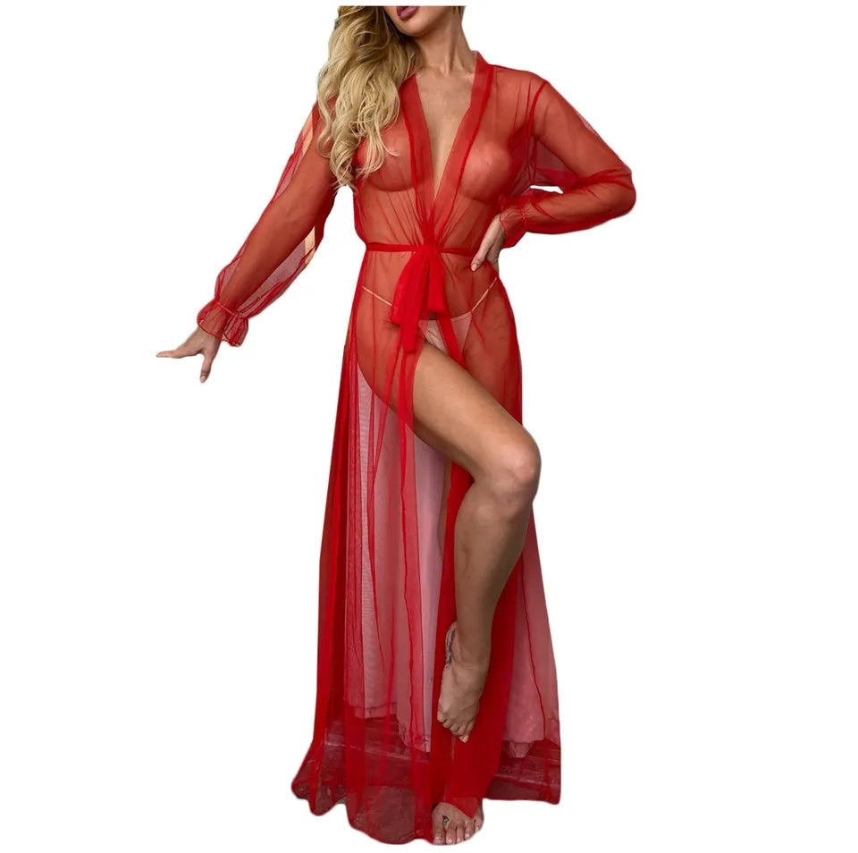 Fabrato Sexy Hot Erotic Women Nightwear Long mesh Sleepwear Long NightGowns See Through Sheer Mesh Night Dress CH # 341
